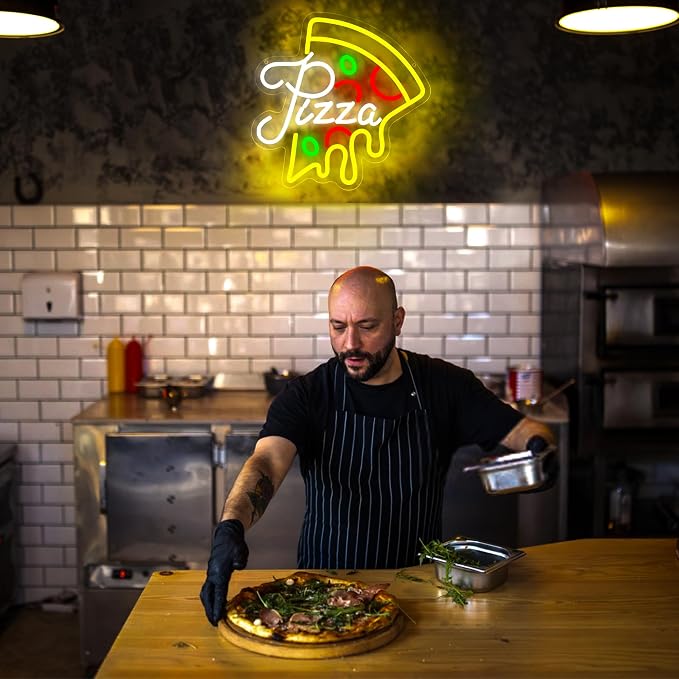Pizza Neon Sign for Wall Decor Pizza Led Neon light Up Sign for Pizzeria | Dimmable Neon,Birthday Pizza Gifts,5V USB Powered,Resturant,Pizzeria,Party Decor,Business Shop,Dining Hall Art,13.0*13.1in