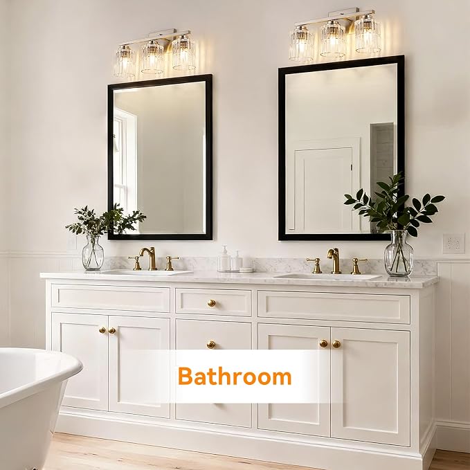 TALOYA Nickel 3Light Bathroom Vanity Light with Fluted Cylinder Glass Shade | Modern Vanity Lighting Fixtures, Bathroom Lights Over Mirror, Wall Mount Mirror Light Fixtures for Bathroom Hallway Bedroom