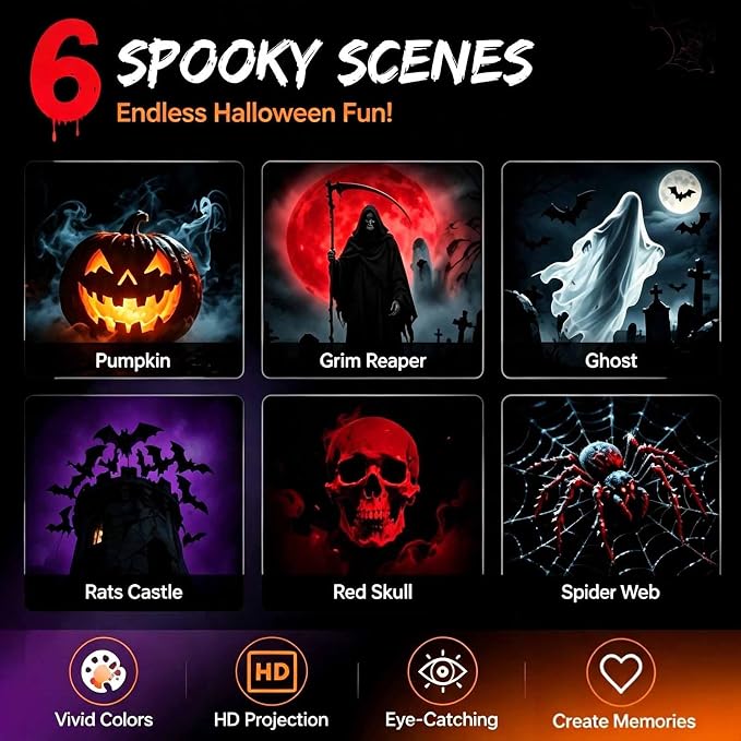 Plug and Play HD Star Projector Halloween, Projector Halloween | USB Powered with 360° Flexible Neck, Star Projector for Bedroom Ceiling Halloween Decor