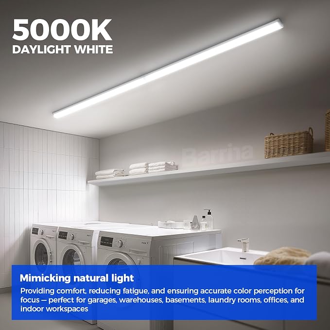 Barrina LED Shop Lights 4FT for Workshop, Garage, 45W 5000LM 5000K, 6 Packs | 4Foot for Warehouse Basement Kitchen and Workbench, Hidden Wiring, Ceiling Mount, with ON/Off, Linkable to 4, Frosted Cover