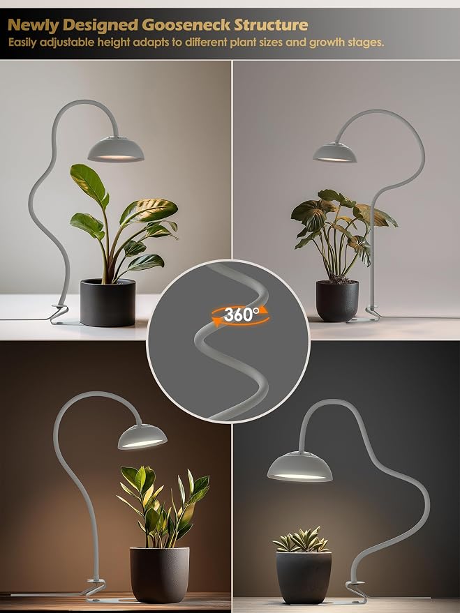 Smart Grow Light for Indoor Plants, Full Spectrum Plant Grow Light | 10W LED Plant Light with 3/9/12 Timer, Smart APP&in-line control, 10 Dimming Levels, Height Adjustable Grow Light with Base