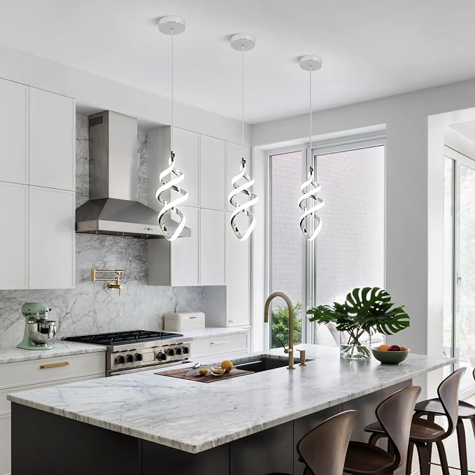 4 Packs Pendant Light, 15W Spiral Led Pendant Light, 4500K Modern Pendant Lights Kitchen Island, Adjustable Height Pendant Light for Dining Room Bedroom Kitchen Island Cafe