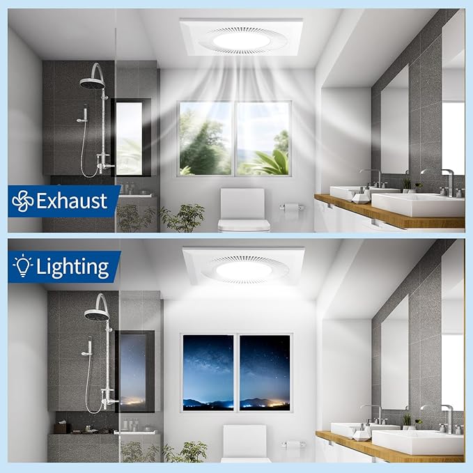 Bathroom Exhaust Fan With Light, Ultra Quiet 1.0 Sones Bathroom Vent Fan With Light, 110 Cfm, Bathroom Fan With Light, Three Color Temperatures 2700k/4000k/5700k, Ceiling Mount For Home, Bath, Office