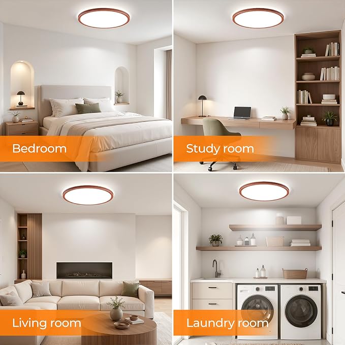 15.4 Inch LED Flush Mount Ceiling Light, 3000K-5000K 3 Color Selectable Ceiling Lights, 36W 3600LM Closet Light Fixture, Ceiling Lamp for Bedroom, Dining Room, Kitchen- Walnut
