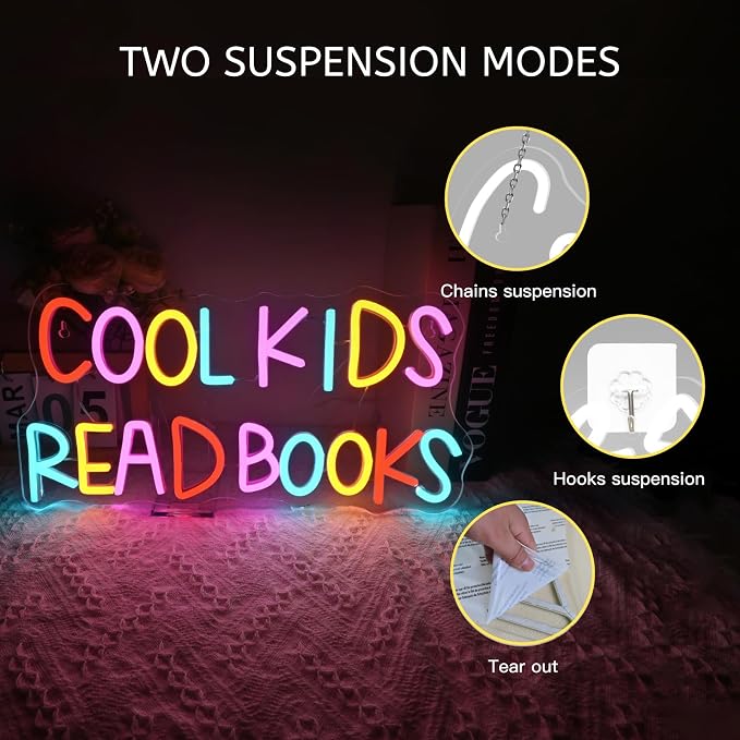 Cool Kids Read Books Neon Sign Reading Corner for Kids Neon Signs for Wall Decor LED Light Library Classroom Book Club Christmas Gift for Teens