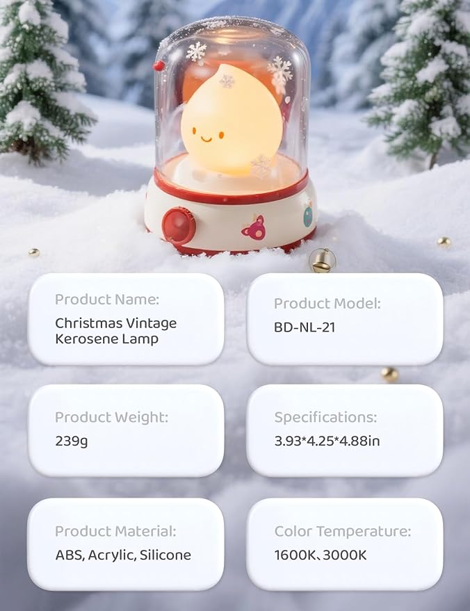 Christmas Flame Night Light, Cute Night Light with White Noise, Dimming, Rechargeable Portable Small Table Lamp, Best Idea for Christmas Gift Decor