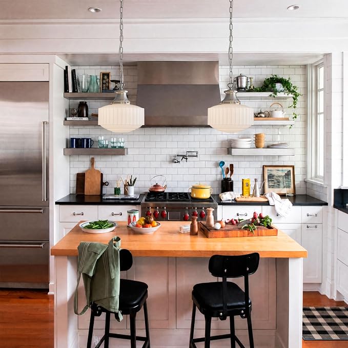 Vintage Milk Glass Pendant Light Fixtures, 10.63" Milk Glass Chandelier, Brushed Nickel Pendant Lights Kitchen Island, Milk Glass Pendant Light for Kitchen Island Lighting, Dining Room & Entryway