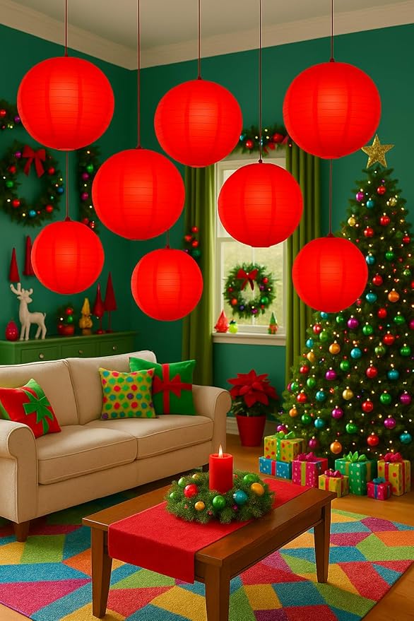 Matissa 12"(30CM) Pack of 6 Paper Lantern Wedding Party Decoration Craft Lamp Shade (Red)