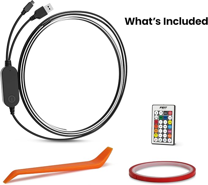 Feit Electric Ultrathin Smart Chasing Color LED Light Strip, 5FT USB Powered, App & Remote Control, Dynamic Multicolor Effects, Compatible with Alexa & Google Home, TAPE60TCOB/RGBUSB/AG