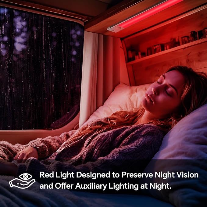acegoo RV Interior Light Bar, 12V LED Light Strip (Warm White, 12Inch-2PCS) | Sleek Design, Integral Dimmer Switch & Red Night Light. For Motorhome Camper Trailer Countertop Under Cabinet Lighting