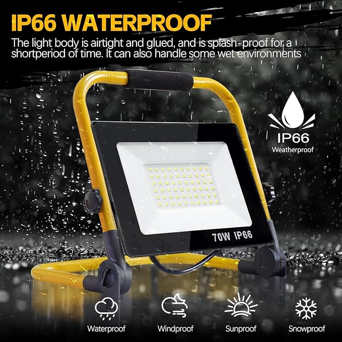 LED Work Lights with Stand, Adjustable Work Light, (1 Adjustable Head) | Waterproof Foldable Tripod, 6,500 Kelvin, Extended Cord for Outdoor & Indoor Job Sites, Workshops