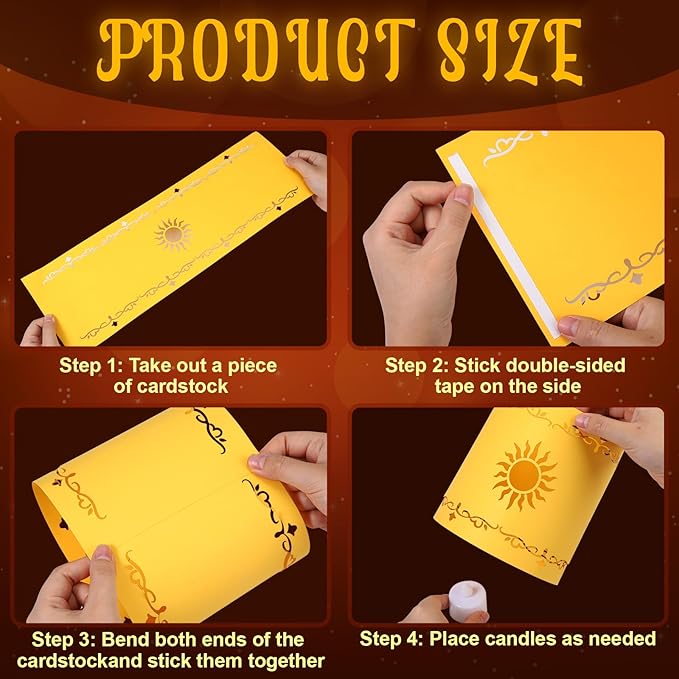Fuyoooo 20 Set Paper Sun Lantern with LED Candles for Centerpieces LED Tea Lights with Paper Bags Battery Operation for Princess Wedding Party, Halloween, Christmas Decoration(Yellow,Sun)