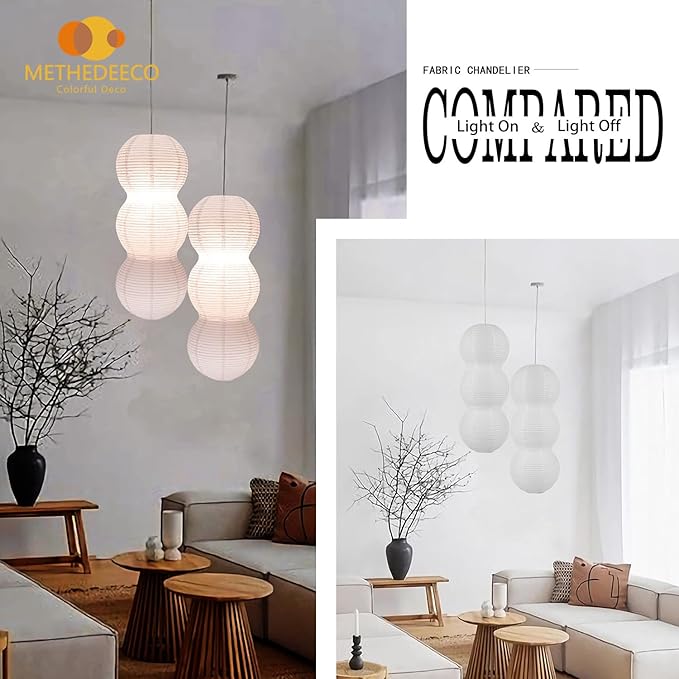 2PCS Foldable 3 tiered Paper Pendant Lampshade Size of 27inch,White handmade Hanging Paper Lamp Shade,Minimalist Boho ceiliing light lamp for kids room,living room,bedroom,kitchen Decor