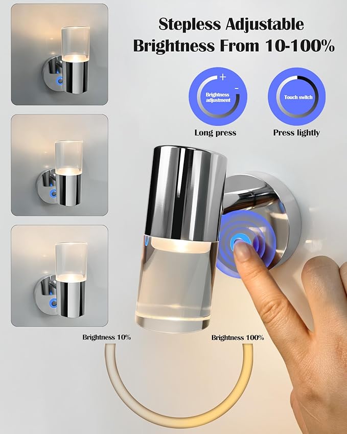 THALASSA RV 12V LED Reading Light Warm White with Blue Night Light/Ambient Lighting - Wall Sconce for Motorhome, Camper & Trailer