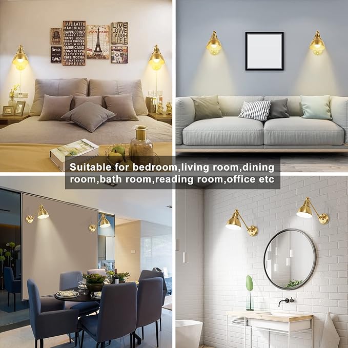 Plug in Wall Sconces Set of Two with Remote, Stepless Colors 2700K-6500K & Stepless Dimming, Premium Golden Finish, Plug in Wall Light with Night Light & Timer, LED Bulbs Included