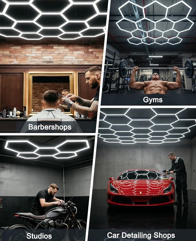 Hexagon Garage Lights: Hexagon led Gym Lights 50000LM DIY LED Shop Light | Car Detailing Ceiling Light for Basement Warehouse Workshop Barbershop Car Care Wash Room Exhibition 6500K