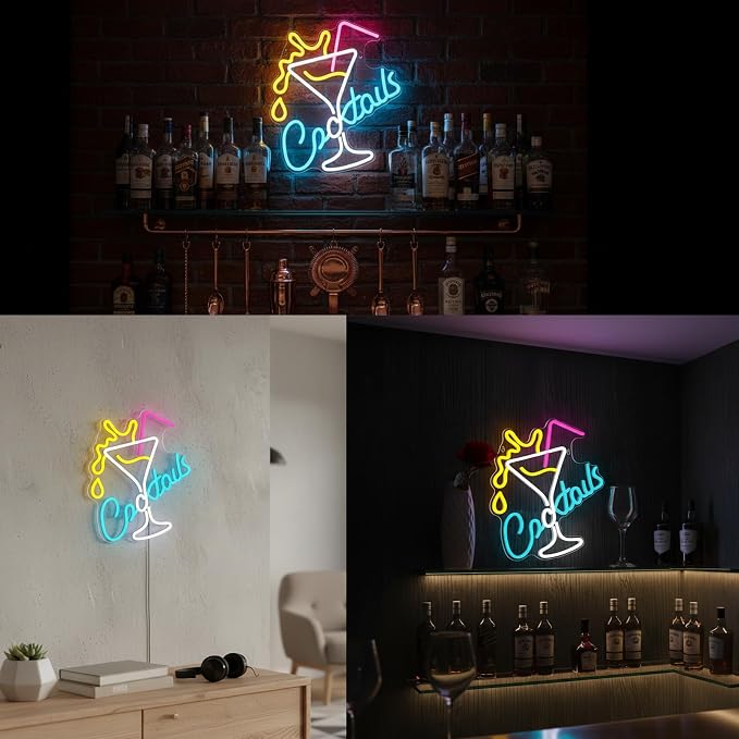 Cocktail Neon Sign Bar Neon Light Wall Decor Home Bar Party Lounge Decor | Dimmable Cocktail LED Neon Sign for Bar Club Game Room Restaurant Man Cave Party Birthday Drink Lover Gift Wall Decoration