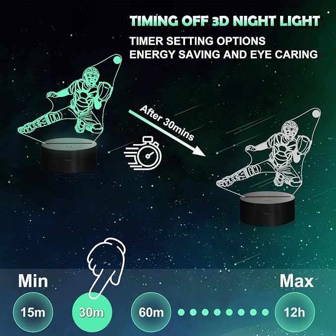Ammonite Baseball Catcher Night Light, 3D Illusion Baseball Player Lamp for Kids, 16 Colors Changing with Remote, Kids Bedroom Decor as Xmas Holiday Birthday Gifts for Boys Girls