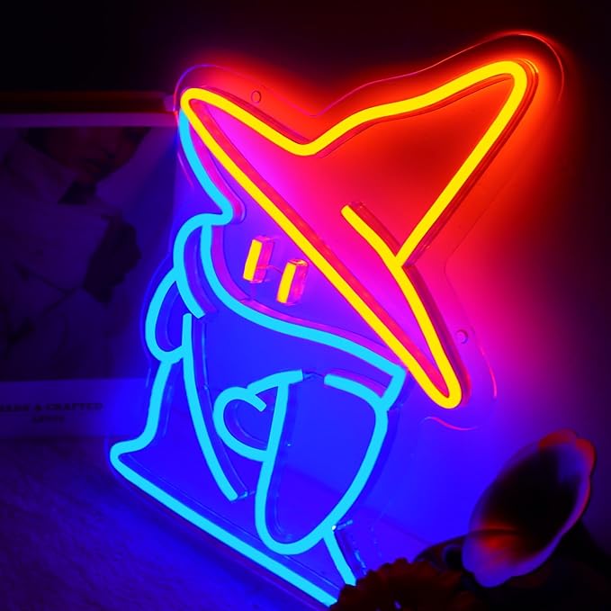 Black Mage FF Neon Signs Fantasy Lights Wall Final Black Mage Led Vivi Ornitier Sign Party Bedroom Bar Living Room Party Man Cave Game Room Party Gamer Decor 14 * 11 Inch
