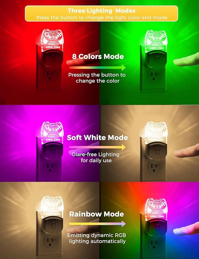 L LOHAS LED Night Light For Kids, Gamepad Shape Night Lights Plug into Wall | Plug in Night Light with Multi Color Personalized, Dusk to Dawn Sensor, Ideal for Boys, Game's Room Decor, Bedroom 1 Pack
