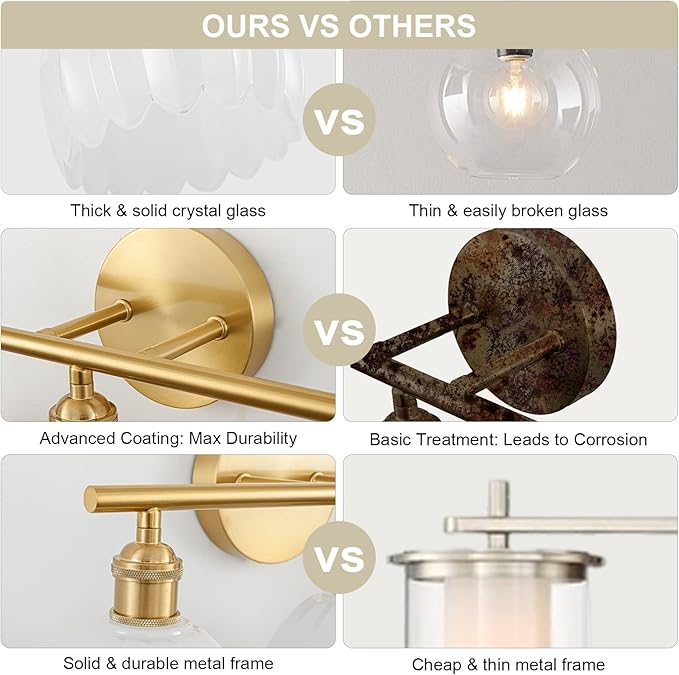Gold Bathroom Light Fixtures Over Mirror, 2 Light Bathroom Vanity Light Fixture with Tulip Milk White Glass Lampshade, Vintage Vanity Lights for Bathroom, Bathroom Vanity Lights Over Mirror