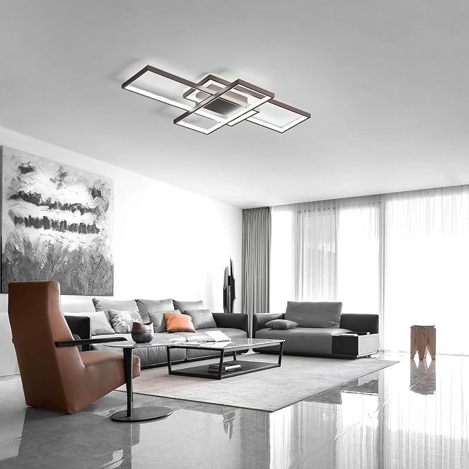 GEADI 35.4" Modern LED Ceiling Light, Dimmable Flush Mount with Remote | Bronze Geometric Ceiling Lamp, Low Profile Color Changing Light for Living Room, Bedroom, Dining Room and Kitchen