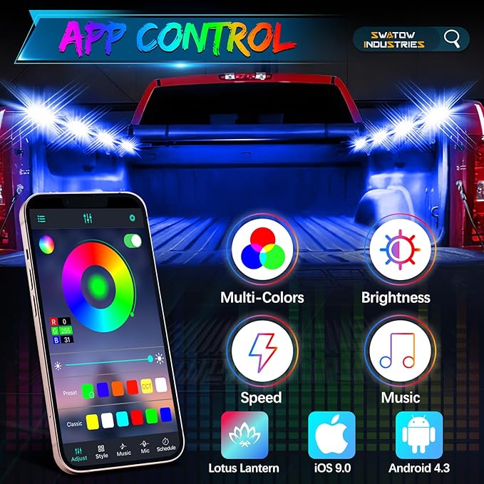 Truck Bed Lights RGB LED Bed Light Kits Bluetooth Control Rear Cargo Lights Pickup Lighting Cargo Accessories for Ram 1500 2500 3500 F150 250 350 Pickup Toyota Chevy RV Vans