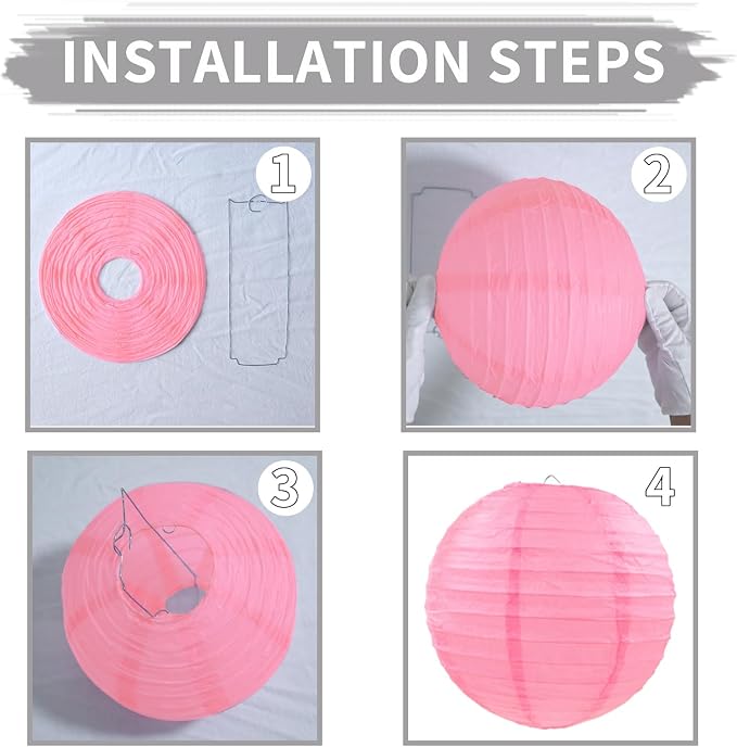 Pink Orange Gold Paper Lanterns Party Decorations, Round Hanging Paper Lanterns for Wedding Birthday Home Classroom Party Supplies (12 PCS)