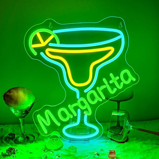 Margarita Neon Sign Tropical Light LED Wall Decor for Bars, Kitchen & Party Spaces Festive Cocktail Glass Design