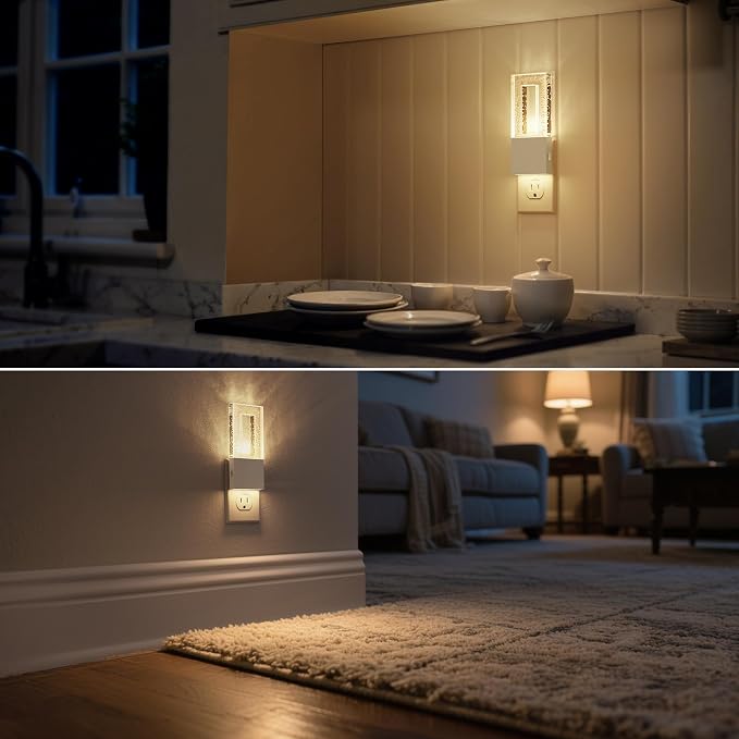 Night Lights Plug Into Wall, Bubble Acrylic Night Light | Foldable Plug Design, Dusk to Dawn Sensor, 3000K Soft White, Dimmable Nightlights for Bathroom, Hallway, Bedroom, 2 pcaks