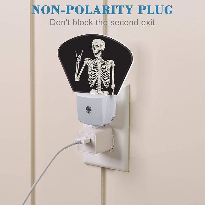 Rock Skeleton Night Light for Kids Girls Boys, Funny Skeleton LED Night Light Plug into Wall with Dusk to Dawn Sensor for Room, Hallway, Kitchen, Bathroom, Stairs Decor