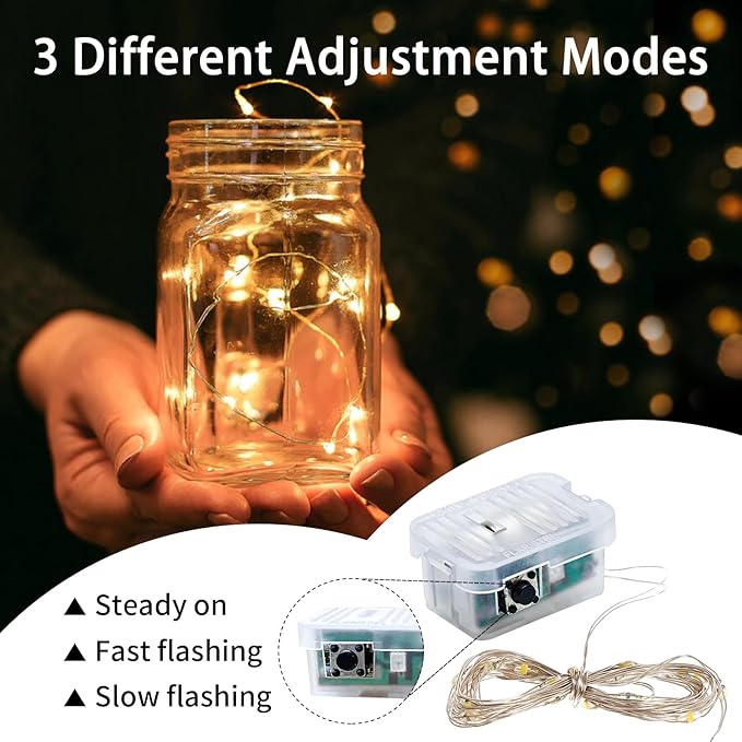 24 Pack Yellow Fairy Lights 7Ft 20 LED Twinkle String Lights 3 Modes Battery Operated Waterproof Firefly Starry for Mason Jar Easter Thanksgiving Christmas Halloween Day Table Centerpieces