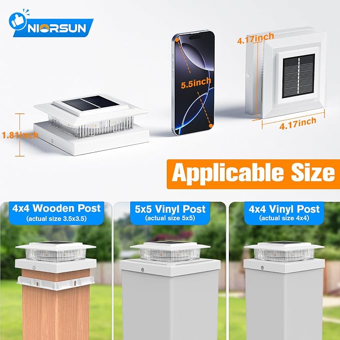 4x4 Post Solar Lights Color Changing,Solar Post Light, 6 Pack White | RGB Solar Post Cap Lights for 4x4 Post Caps Wood Vinyl,5x5 Vinyl,IP44 Waterproof Fence Post Solar Lights Outdoor for Deck