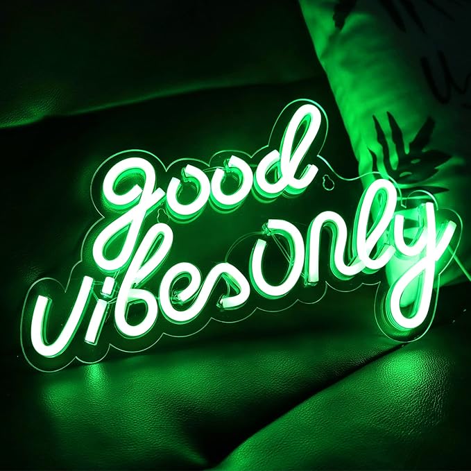 JFLLamp Good Vibes Only Neon Signs for Wall Decor Neon Lights Led Signs Suitable for Living Beer Bar Game Room Hotel Birthday Party Restaurant Christmas Unique Gift for Lover, 16.5 * 10 Inch(Green)