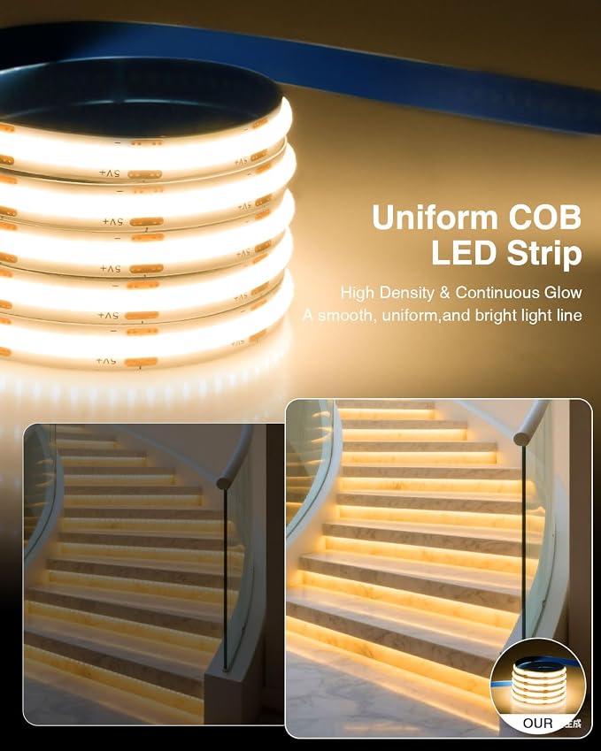 Aclorol 3FT Small LED Light Strip 2 Pack Warm White 3000K 5V COB LED Strip | with 3ft USB Powered for TV Backlight, 8mm Width Tape Lights with Self-Adhesive, for Bedroom Kitchen Sideboard Lighting