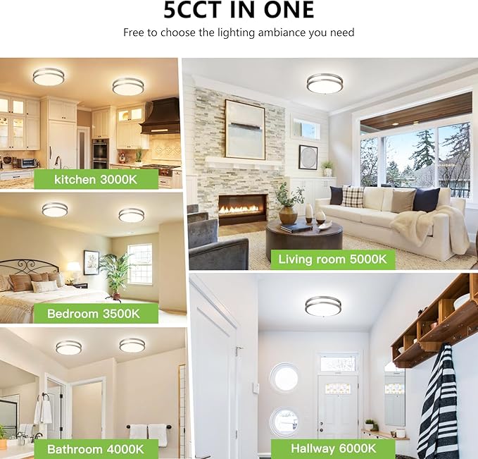 Flush Mount Ceiling Light - 2 Pack 36W 3000K/3500K/4000K/5000K/6000K Dimmable Led Ceiling Light Fixture for Kitchen Hallway Bedroom Bathroom (2, Brushed Nickel, 14 Inch)