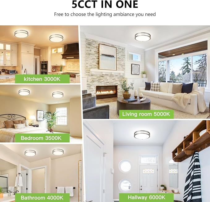 Flush Mount Ceiling Light - 8 Pack 36W 3000K/3500K/4000K/5000K/6000K Dimmable Led Ceiling Light Fixture for Kitchen Hallway Bedroom Bathroom (8, Brushed Nickel, 12 Inch)