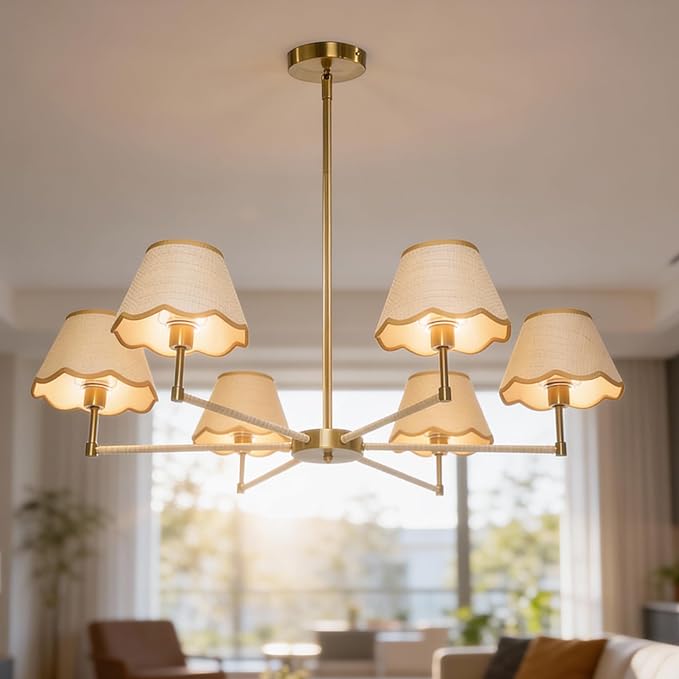 Large Rattan Chandelier Boho Style, 6-Light Rattan Pendant Light Fixture for Living Room, 39”Adjustable Cottage Rattan Hanging Lamp Ceiling Light for Dining Kitchen Island, E12 Socket