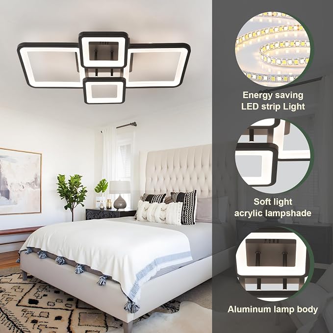 24" 42W Light Fixtures Ceiling Mount 1432LM Living Room Light Fixture | 3000-6500K Remote control APP Adjustable color temperature brightness Memory function Night light for Bedroom Kitchen Modern