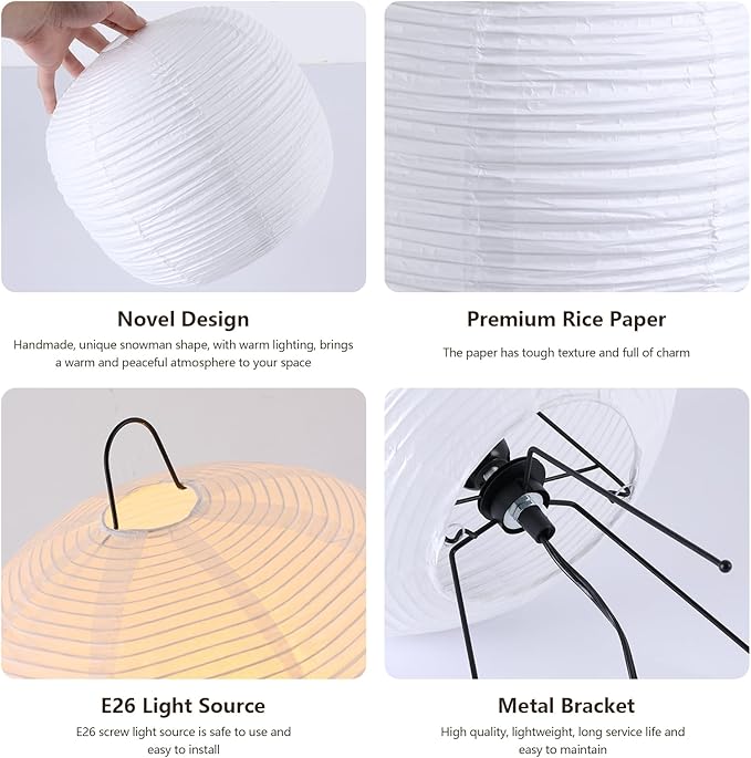 Rice Paper Lamp, Japanese Lantern Lamp for Wabi-Sabi Decor and Cozy Ambiance, Noguchi Paper Table Lamp for Bedroom, Living Room