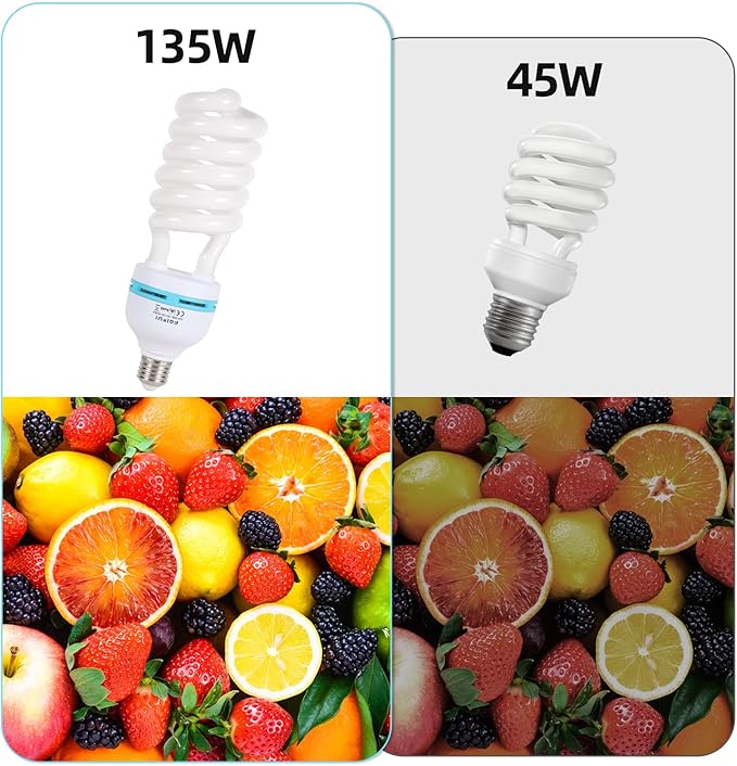 2 x 135W Photography Light Bulb 5500K E27 Socket CFL Softbox Bulb for Photography Photo Video Studio Lighting
