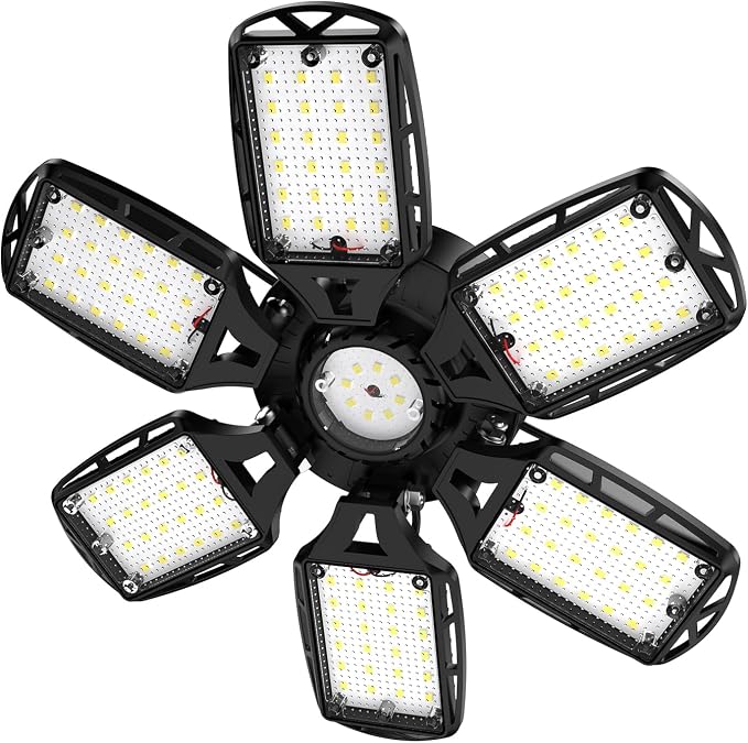 LED Garage Lights 1 Pack, 18000LM 180W Deformable Shop Light with 6+1 Adjustable Panels, 6500K Daylight White Ceiling Light for E26 Base, Ideal for Garage/Basement/Barn