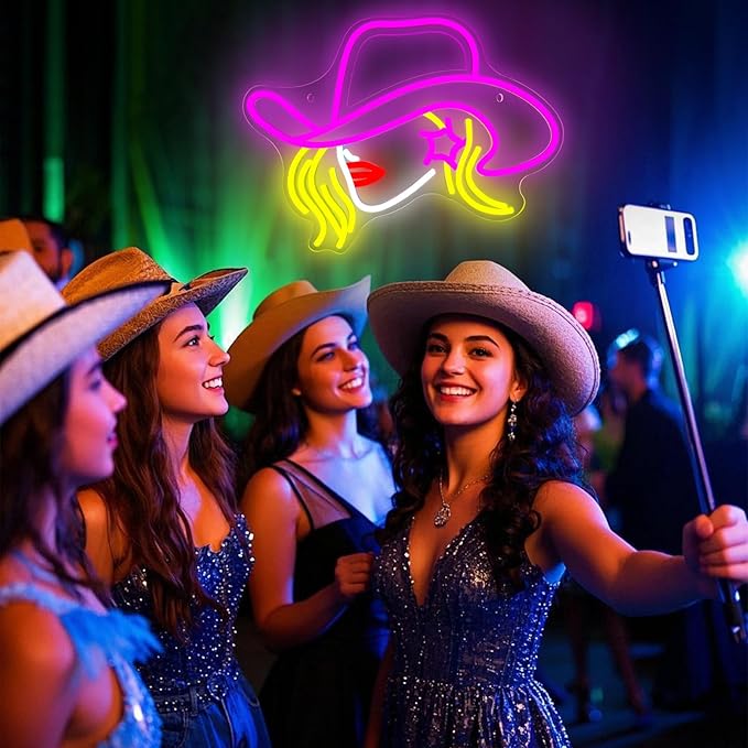Cowboy Hat Neon Signs for Wall Decor LED Pink Cowgirl Boot Neon Sign Pink Aesthetic Western Wall for Game Room Room Bar Party Birthday Gift (Cowboy Hat Girl)
