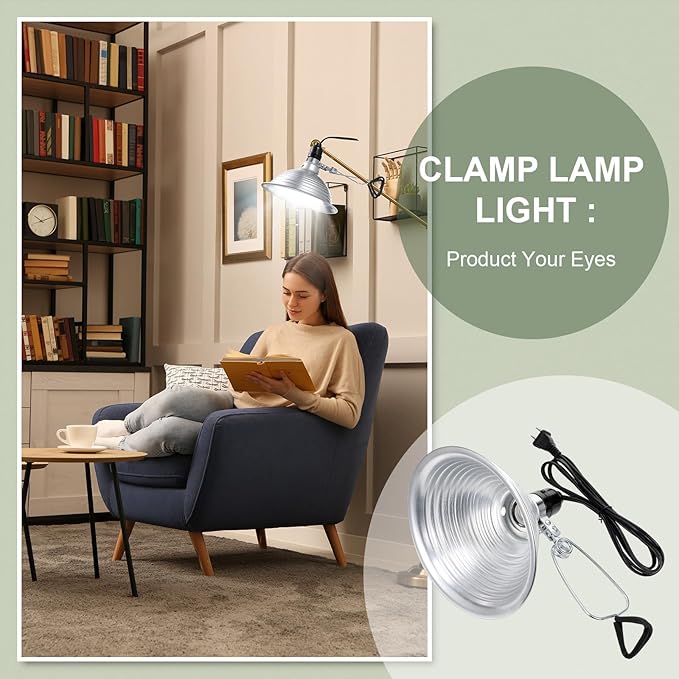 Macarrie 6 Pcs Adjustable Clamp Lamp Light with Aluminum Reflector Up to 150 Watt (No Bulb Included) E26 Socket SPT-2 18awg 6FT Cord (8.5 Inch)