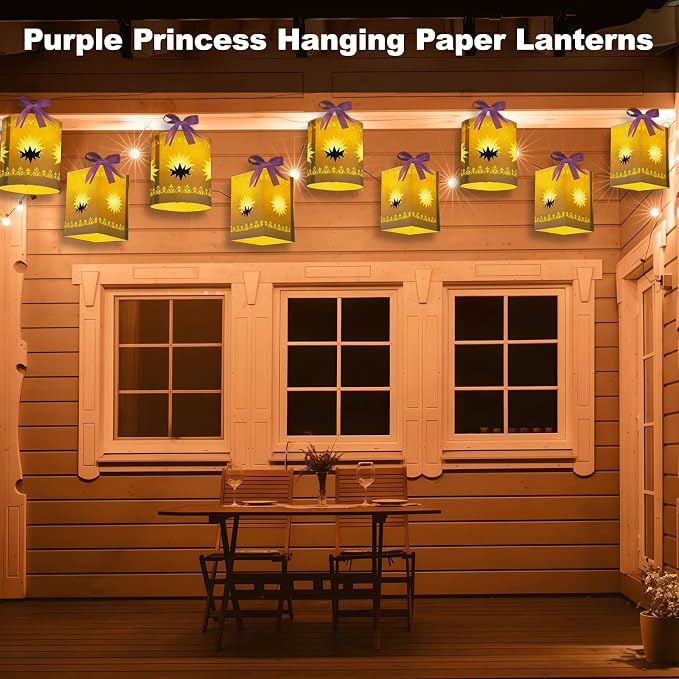 20 Pcs DIY Princess Hanging Lanterns with String Light and Ribbon | Thick Paper, Sun Cutout Pattern, Girls Birthday Party Decor, Provide Tools, 20 White, Batteries Not Included