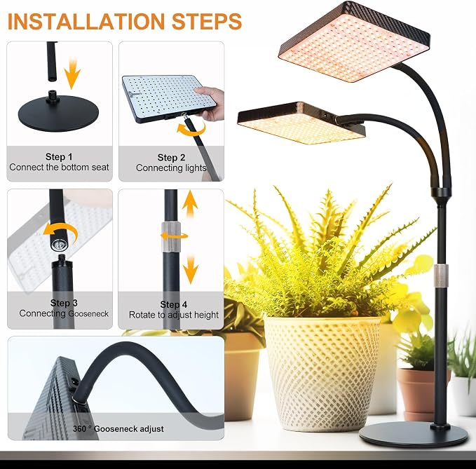 2026 2Head Tabletop Grow Lights for Indoor Plants, Seed Starting, Bonsai, 50 Watt Power Draw, Big Coverage and Bright Enough, Like A Small Sun for Your Jungle, 16"-24" Height Adjustable