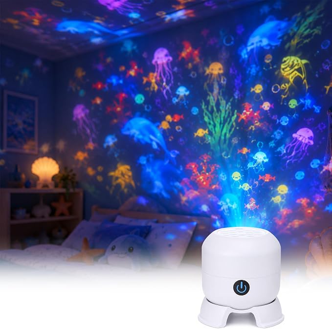 psycat Dynamic Rotating LED Projector Light, 360° Rotating Ocean Wave Night Projection Night Light, Multi-Angle Projection Base, USB Rechargeable Light Projector, Adjustable Brightness (Ocean)