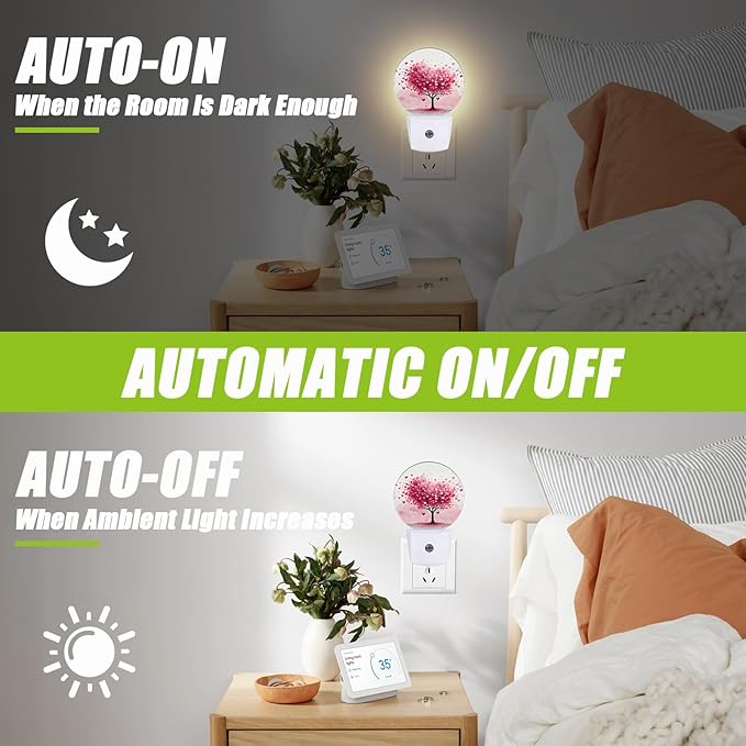 Tree Night Light,Pink Heart Night Lights Plug into Wall for Kitchens Toilets Bedroom Decorative Half Round Nightlight Led Lamp 0.5W Sleep Friendly