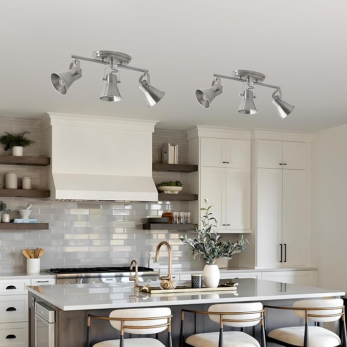 SEEBLEN Nickel 3-Light Track Lighting Kit, Directional Ceiling Light Fixtures, Industrial Kitchen Lighting for Island, Over Table, Hallway，Laundry Room