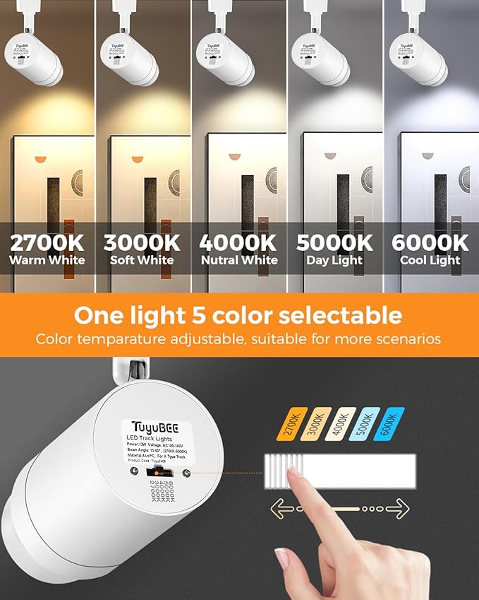 5-Color Zoomable H Track Lighting Heads H Type Track Light Heads Dimmable LED Track Lighting Fixtures Ceiling Spot Light, H Style Track Heads for H Track Lighting Rails White CRI90 12W 4 Pack